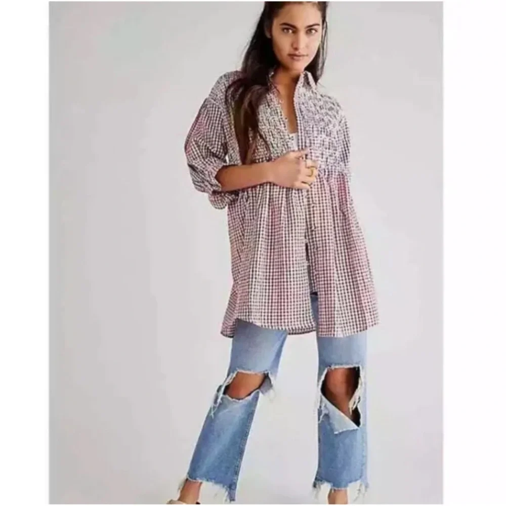 Free People CHARLOTTE GINGHAM TUNIC Size XS/